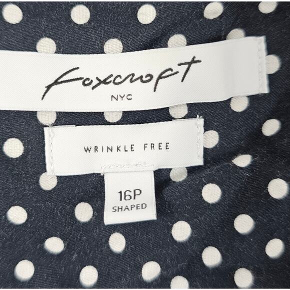 Foxcroft 16P wrinkle free fitted black polka dot career casual button up top + - Picture 3 of 6